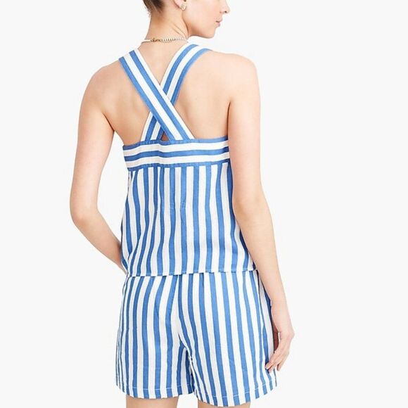 Striped J. Crew Factory Linen-Blend Crisscross Back Tank in Blue and White (NWT) - Picture 3 of 5